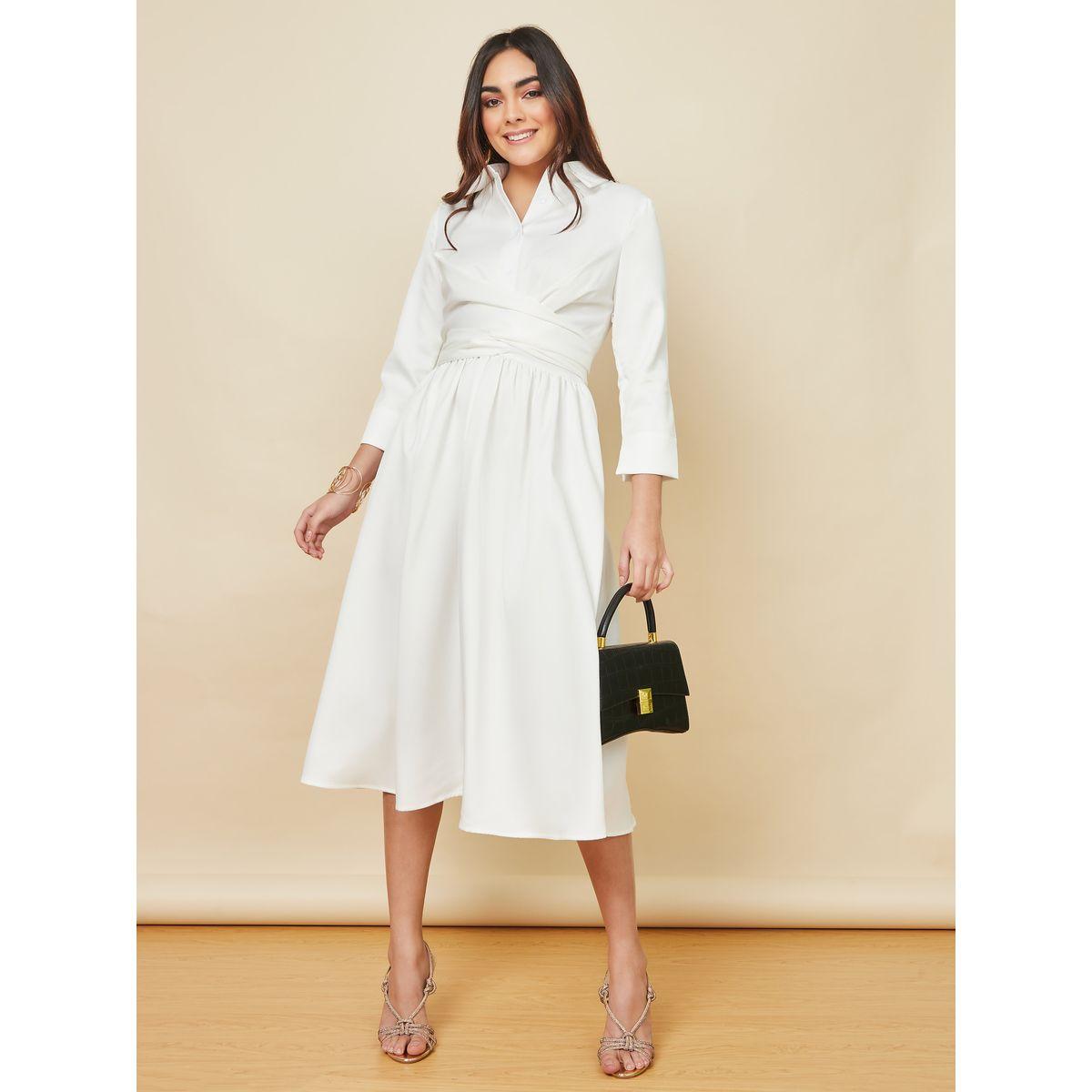 Styli Wrap Over Tie Waist A-Line Midi Dress-women-clothing-dresses-image-2