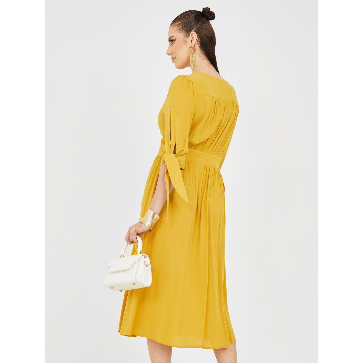 Styli Tie Cuff Sleeve Viscose A-Line Midi Dress-women-clothing-dresses-image-4