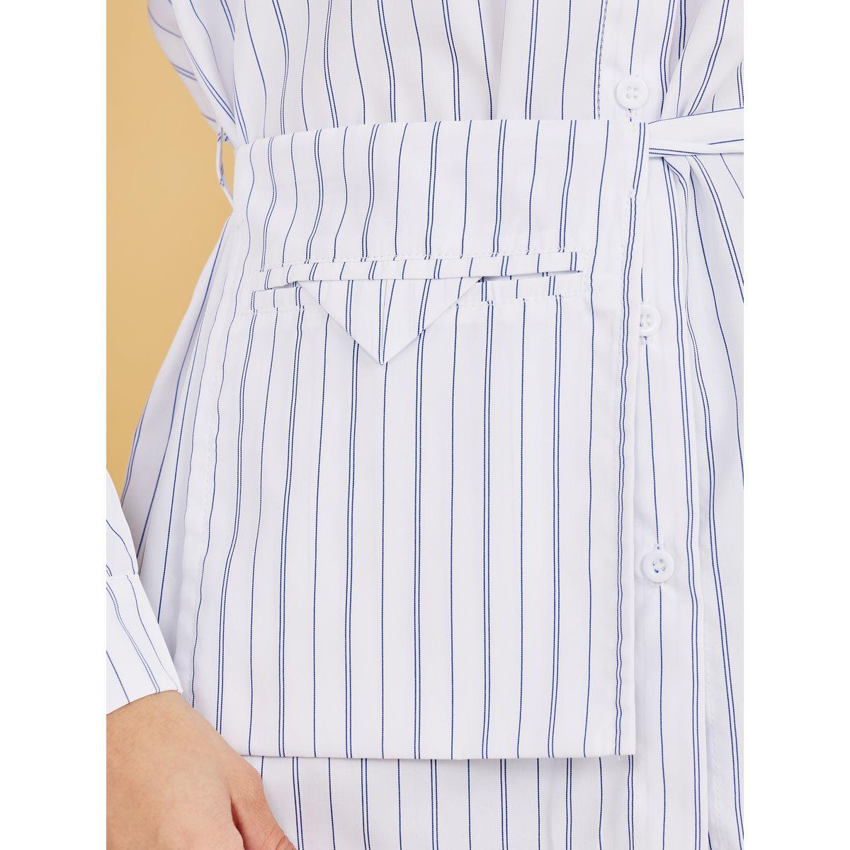 Styli Pinstriped Print Self Pocket Belt Shirt-women-clothing-shirtsandblouses-shirts-image-3