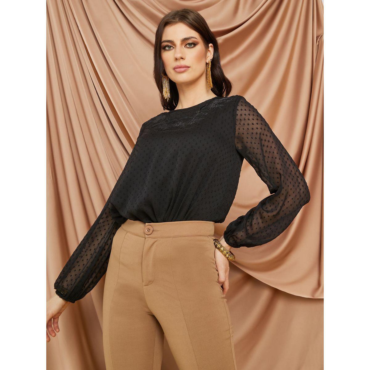 Styli Embroidery Neckline Dobby Blouse-women-clothing-shirtsandblouses-blouses-image-1