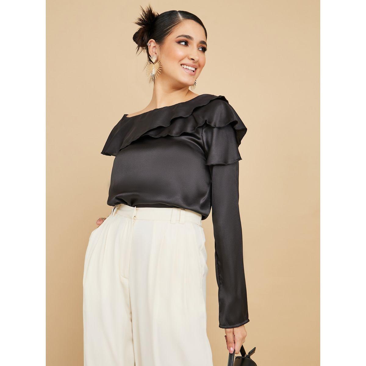 بلوزة ساتان بأكتاف مكشوفة-women-clothing-shirtsandblouses-blouses-image-1