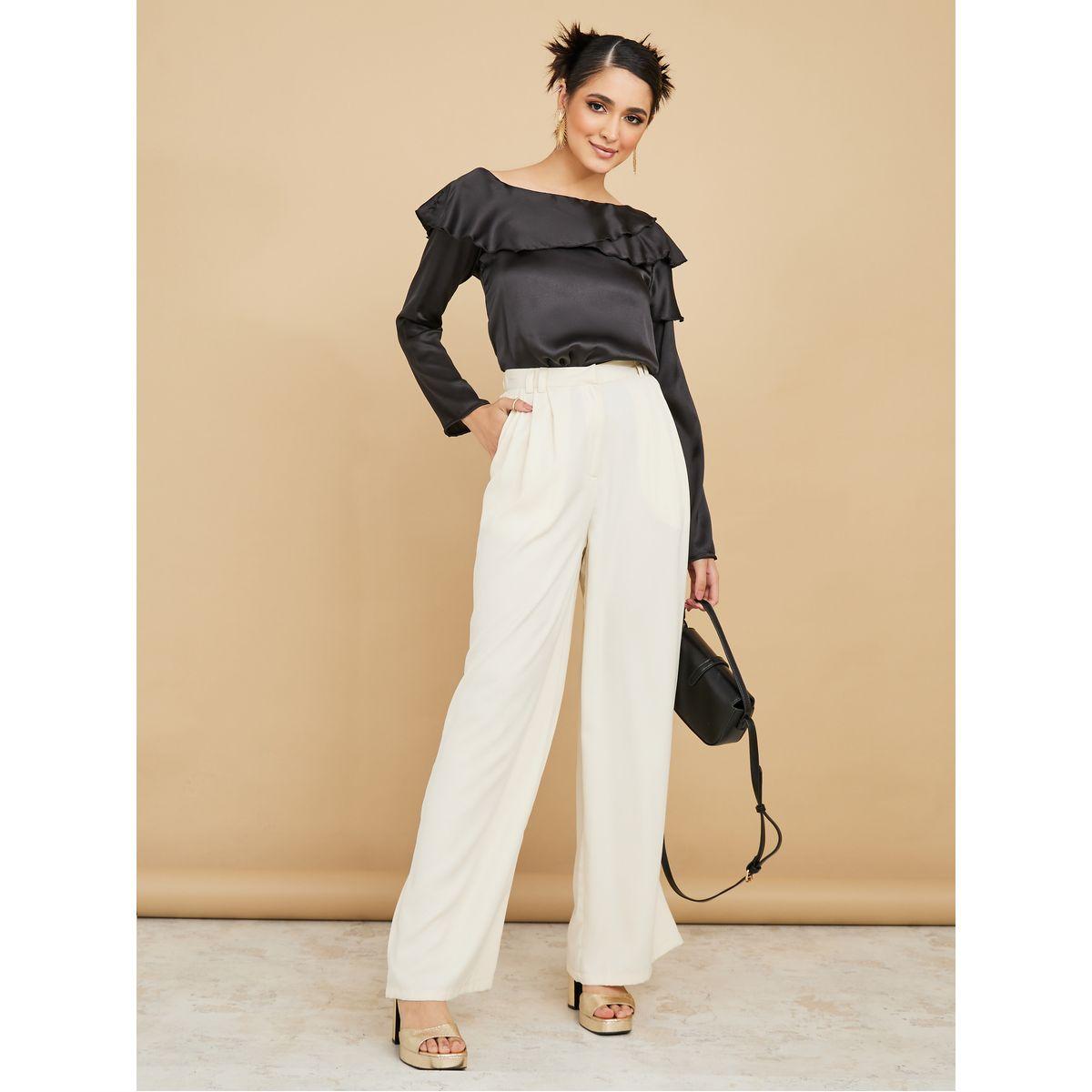 Styli Long Sleeves Off Shoulder Satin Blouse with Frill-women-clothing-shirtsandblouses-blouses-image-2