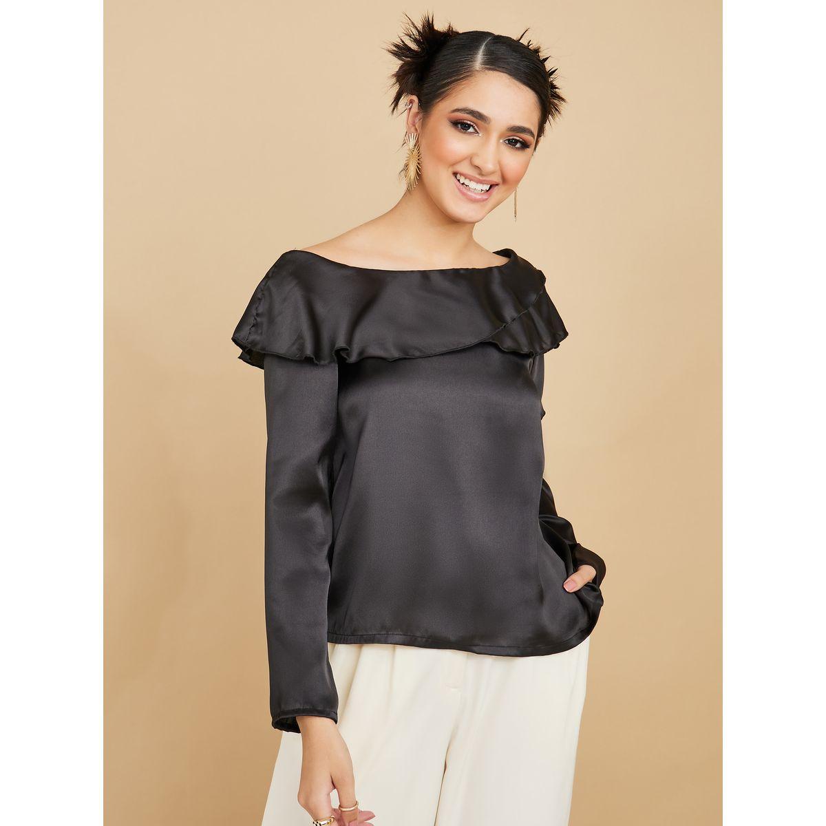 Styli Long Sleeves Off Shoulder Satin Blouse with Frill-women-clothing-shirtsandblouses-blouses-image-3