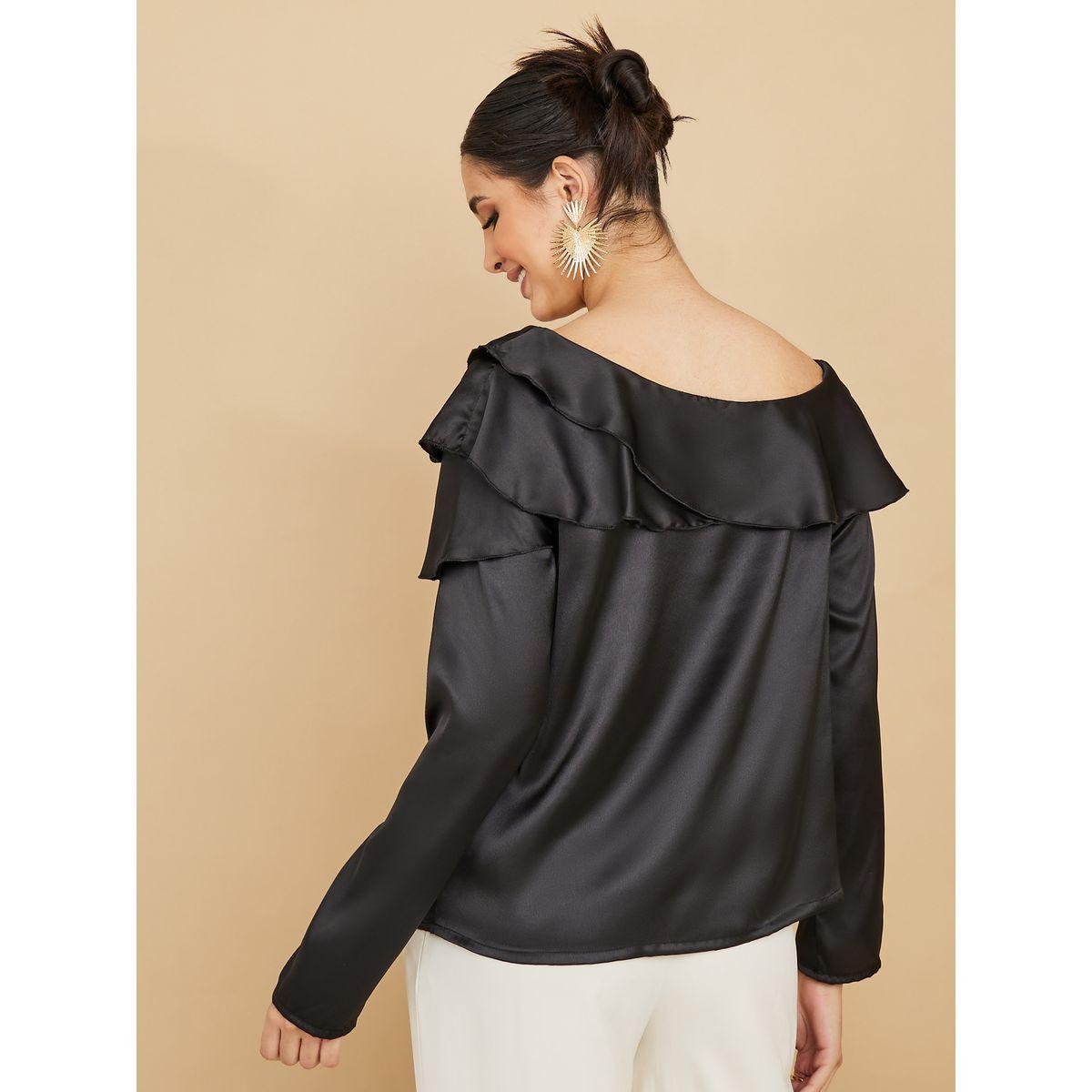 Styli Long Sleeves Off Shoulder Satin Blouse with Frill-women-clothing-shirtsandblouses-blouses-image-5