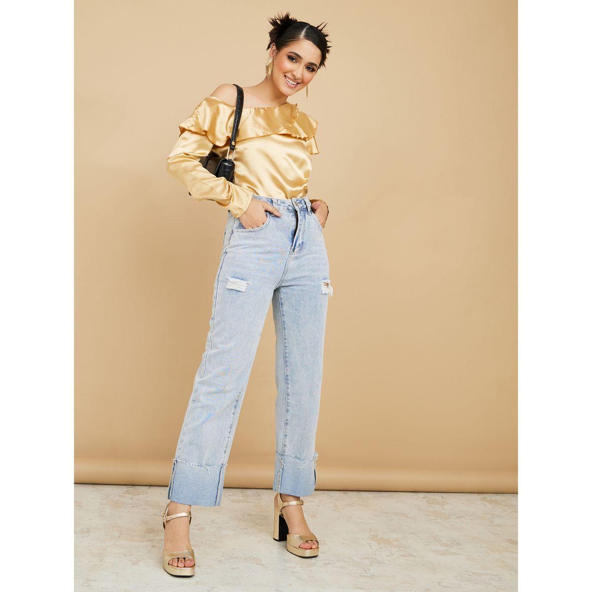Styli Long Sleeves Off Shoulder Satin Blouse with Frill-women-clothing-shirtsandblouses-blouses-image-2