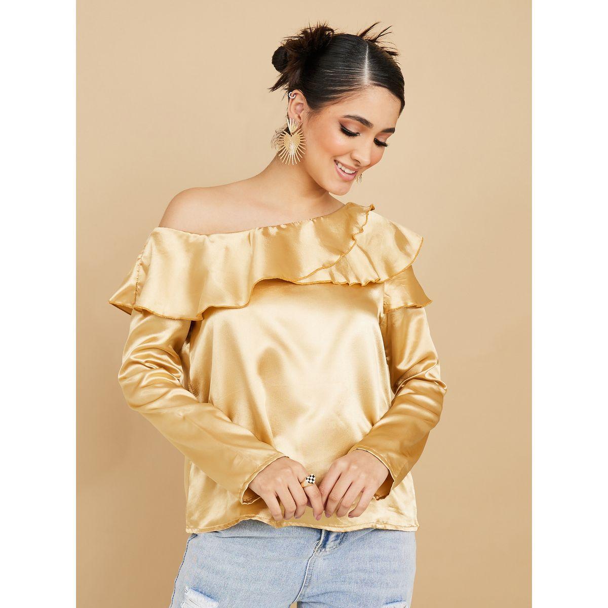 Styli Long Sleeves Off Shoulder Satin Blouse with Frill-women-clothing-shirtsandblouses-blouses-image-3