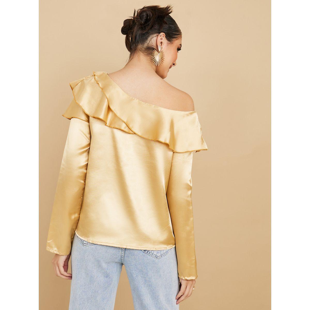 Styli Long Sleeves Off Shoulder Satin Blouse with Frill-women-clothing-shirtsandblouses-blouses-image-5
