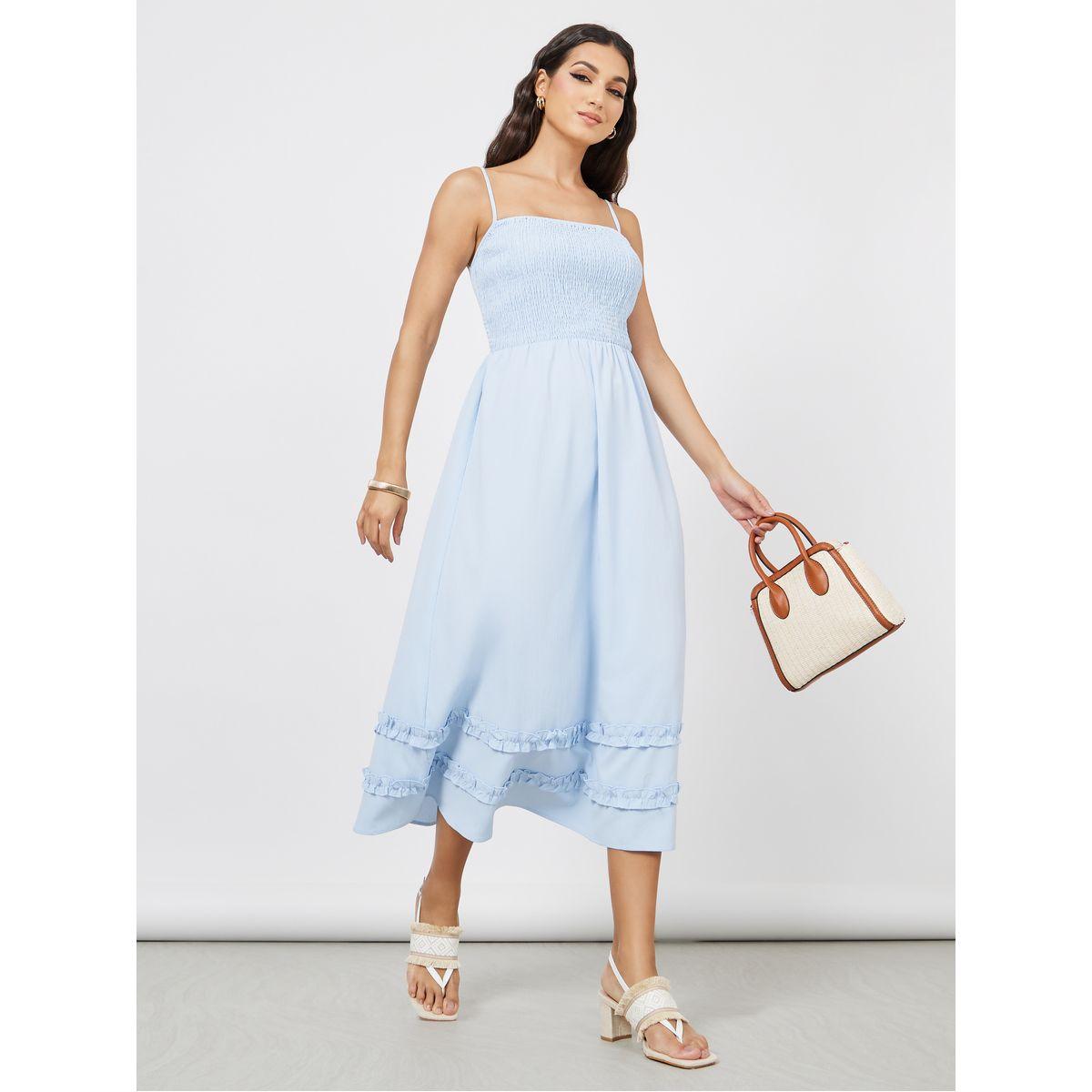 Styli Smocked Detail Tiered Midi Dress-women-clothing-dresses-image-1