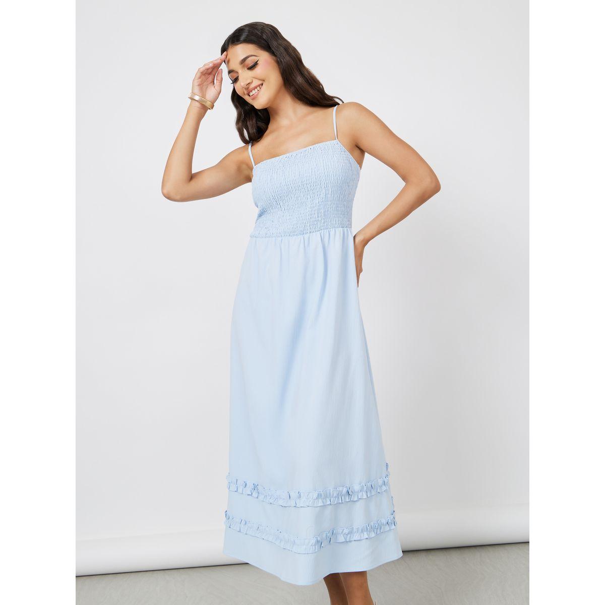 فستان ميدي بكسرات تفاصيل مزمومة-women-clothing-dresses-image-2