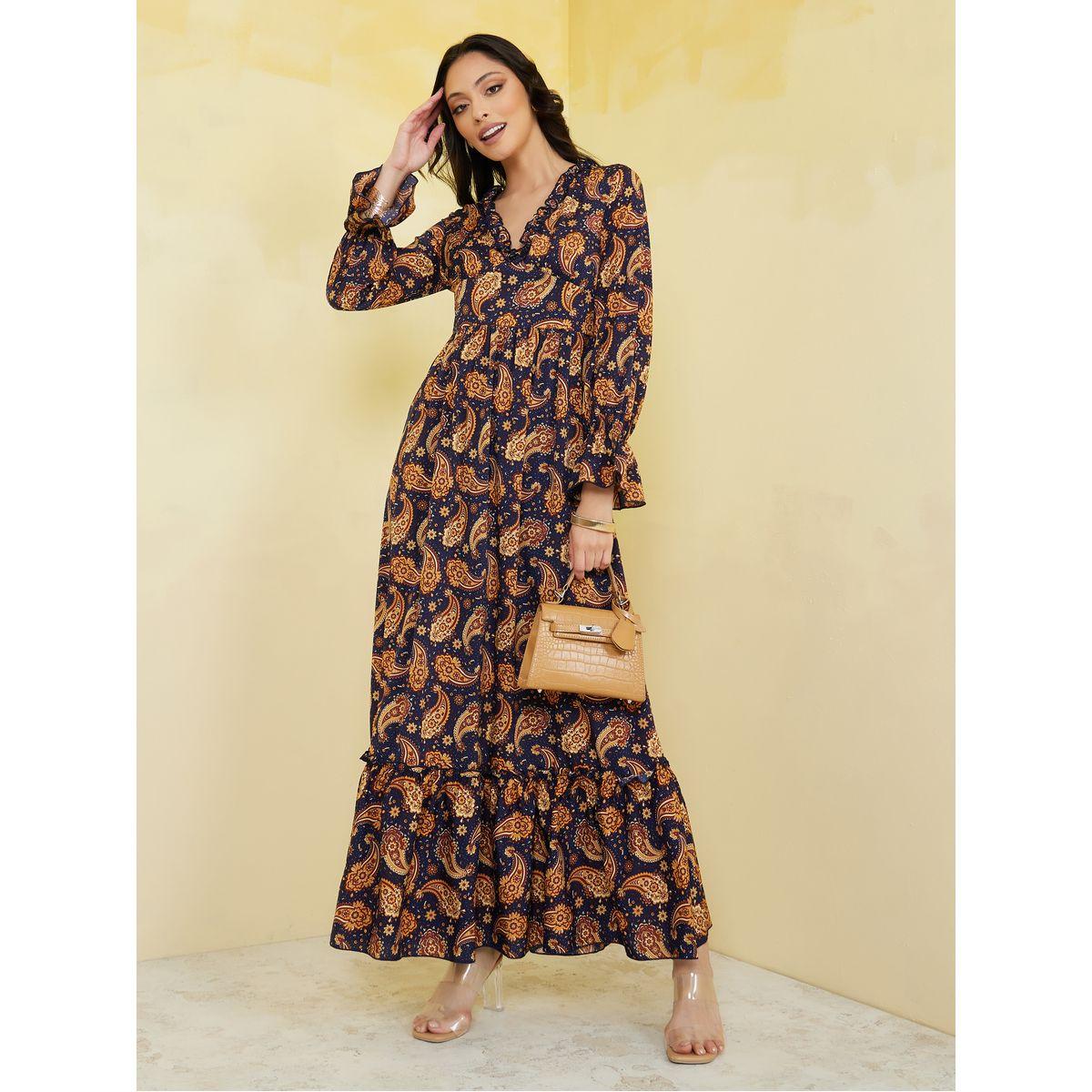 Styli Floral Print Ruffle Detail A-Line Maxi Dress-women-clothing-dresses-image-1
