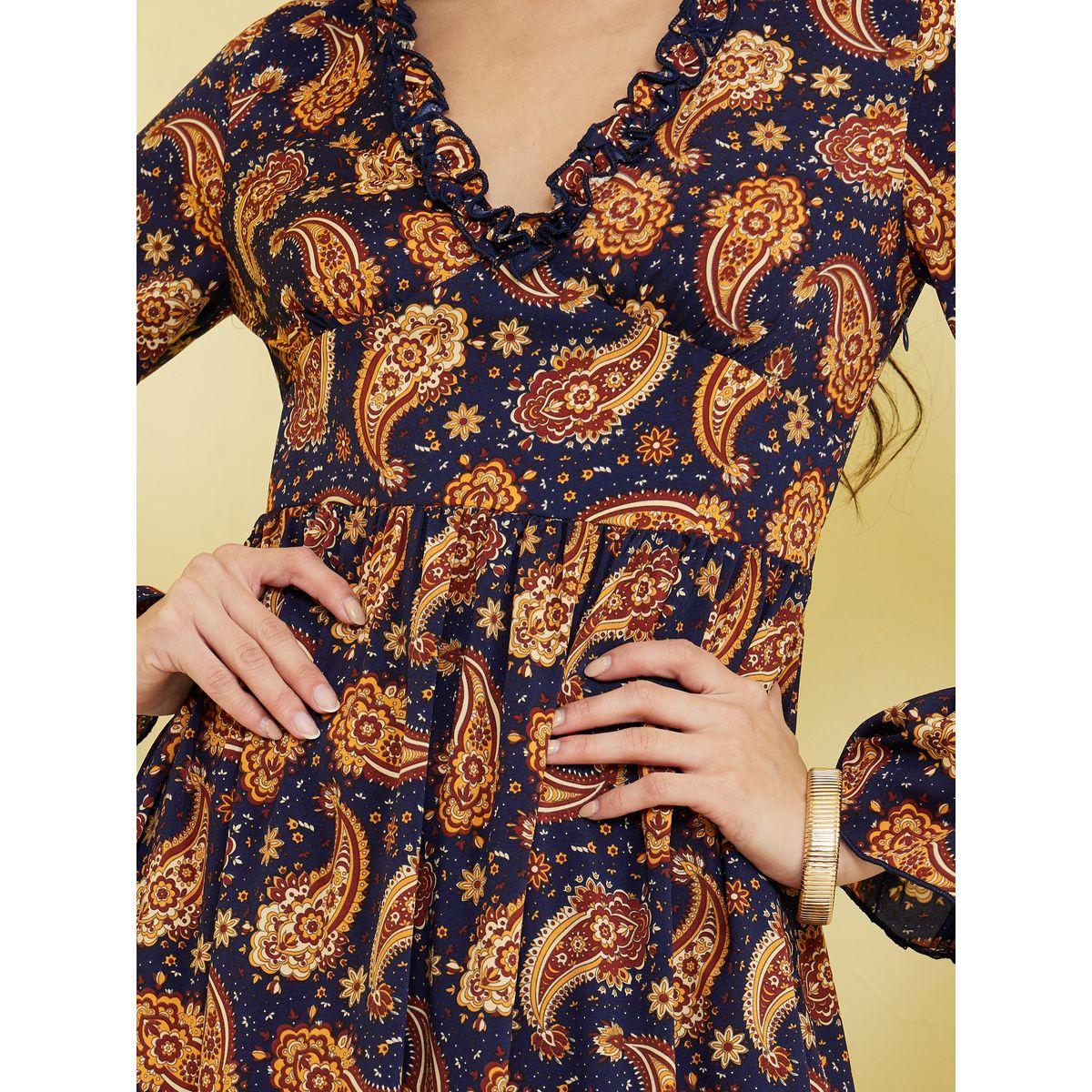 فستان طويل مطبع بزهور وكشكش-women-clothing-dresses-image-3