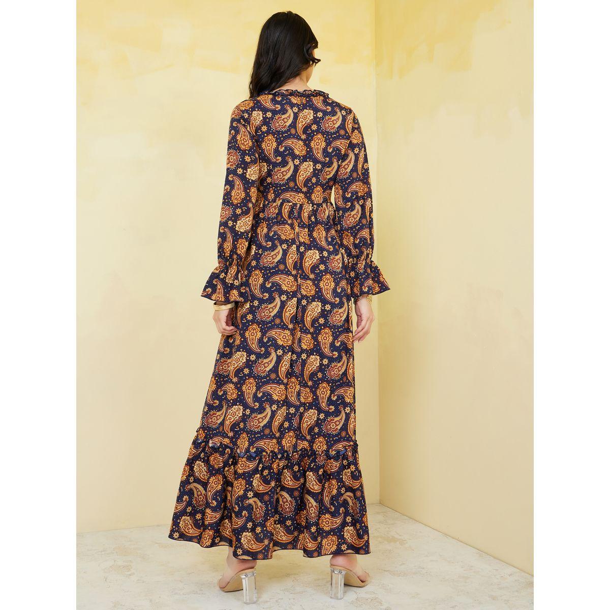 Styli Floral Print Ruffle Detail A-Line Maxi Dress-women-clothing-dresses-image-4