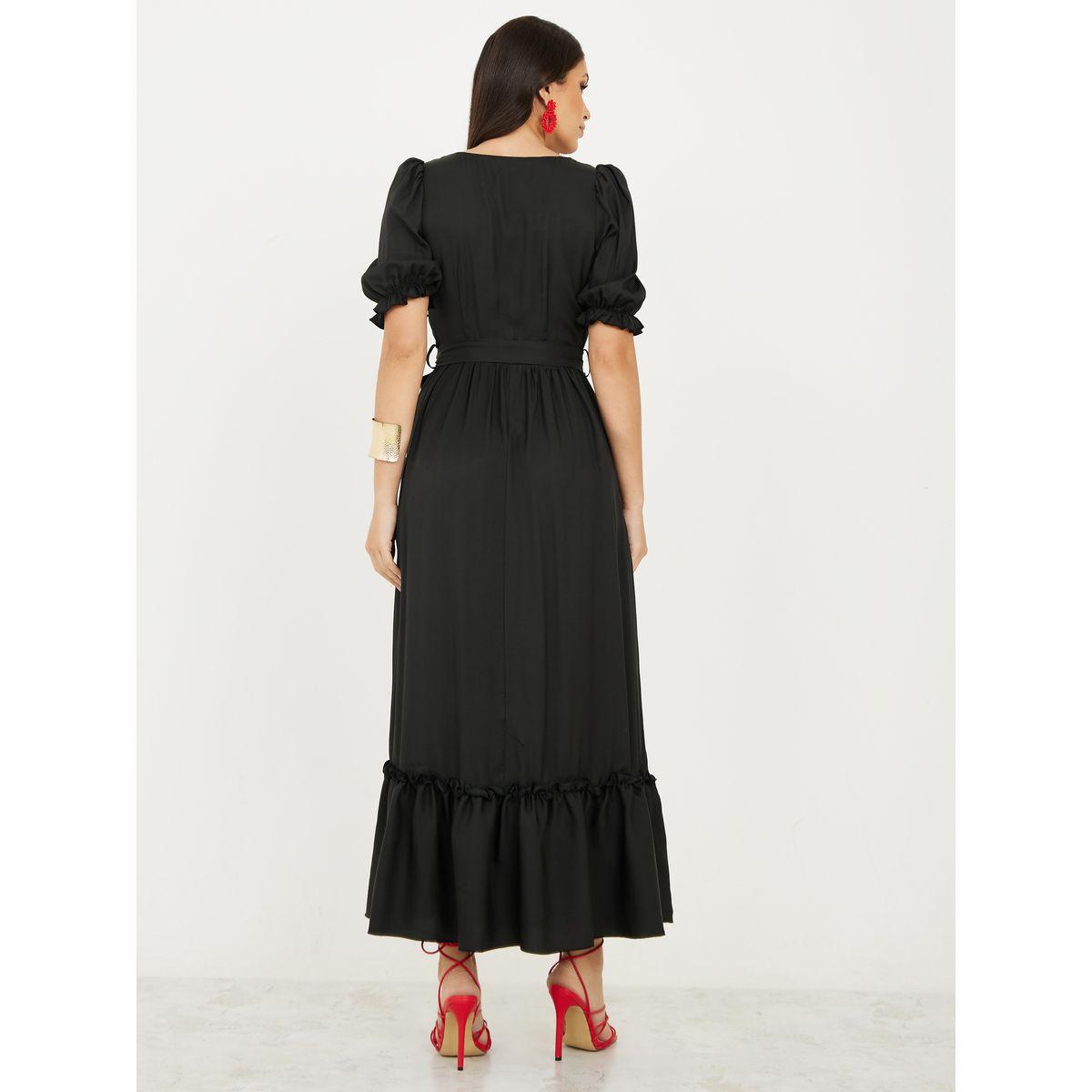 Styli Solid Tiered A-Line Maxi Dress with Self Tie-women-clothing-dresses-image-4