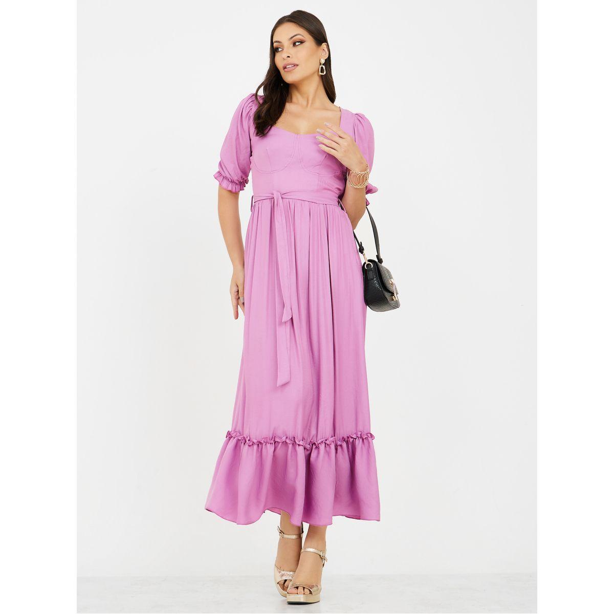 فستان طويل مزين بكشكش-women-clothing-dresses-image-1