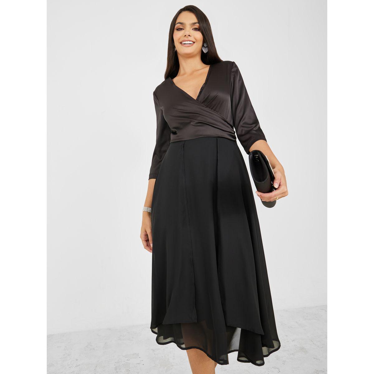 Styli Solid V Neck A-Line Midi Dress-women-clothing-dresses-image-1