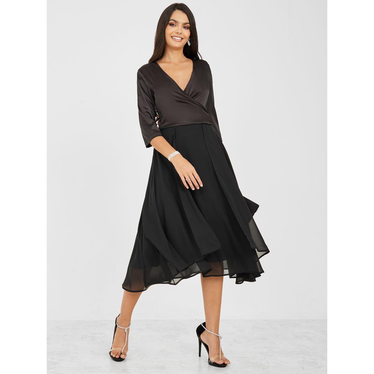 Styli Solid V Neck A-Line Midi Dress-women-clothing-dresses-image-2