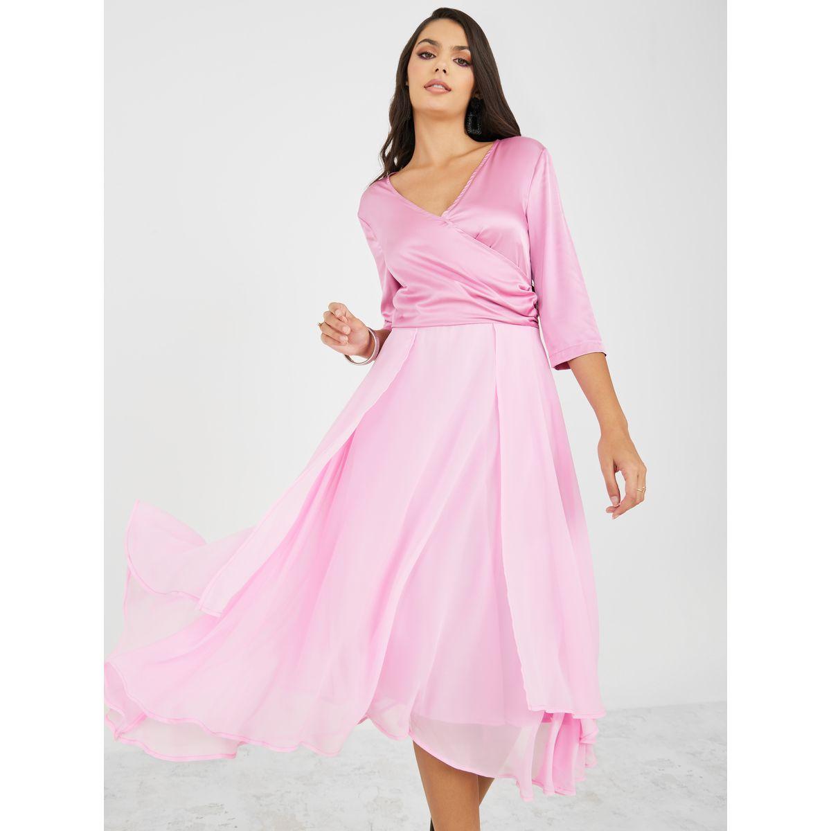 Styli Solid V Neck A-Line Midi Dress-women-clothing-dresses-image-1