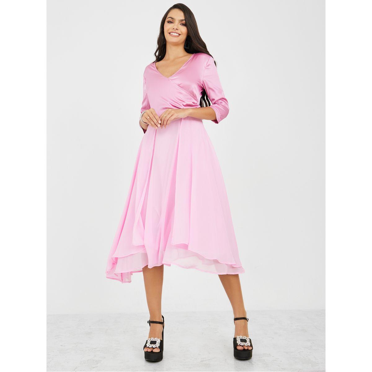 Styli Solid V Neck A-Line Midi Dress-women-clothing-dresses-image-2