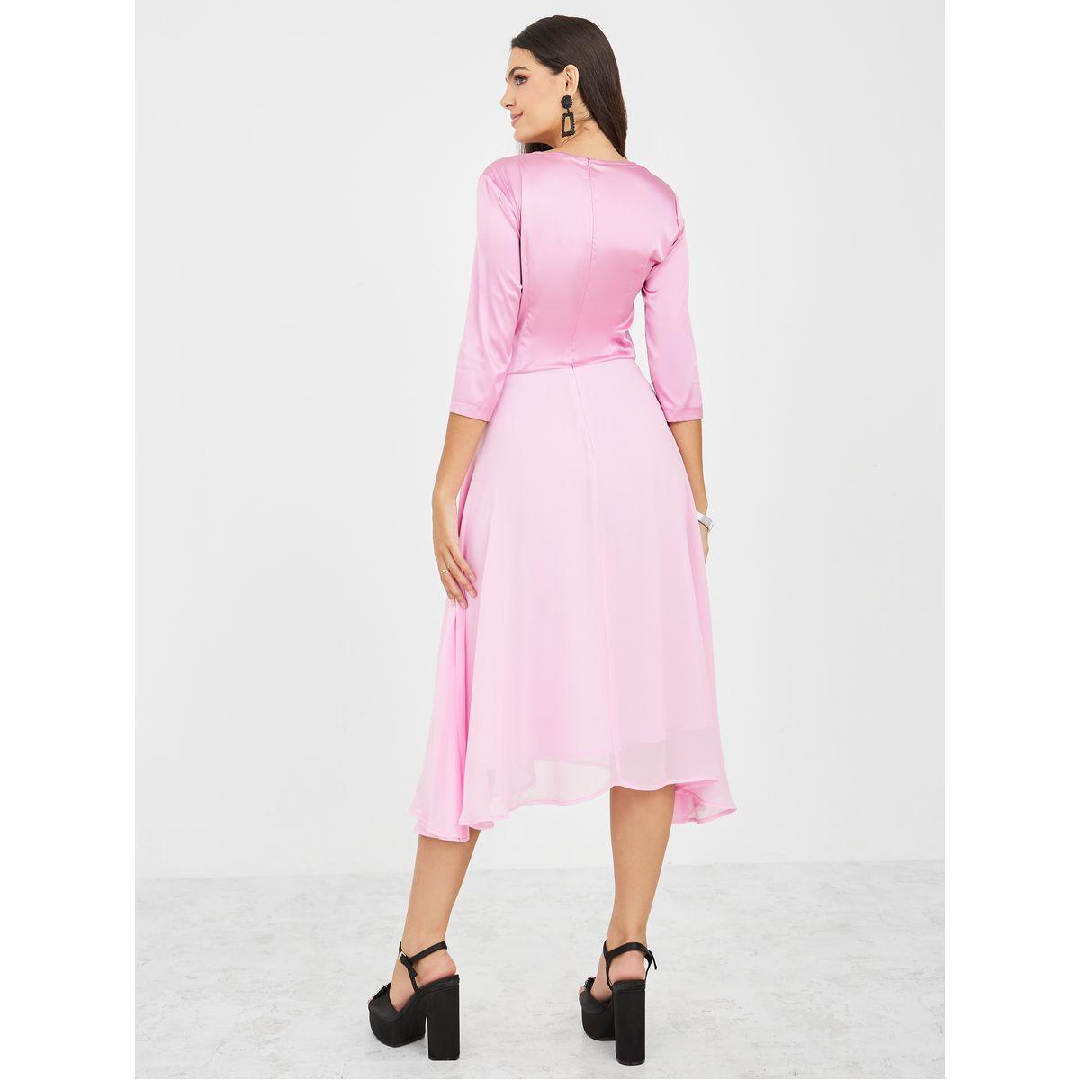 Styli Solid V Neck A-Line Midi Dress-women-clothing-dresses-image-4