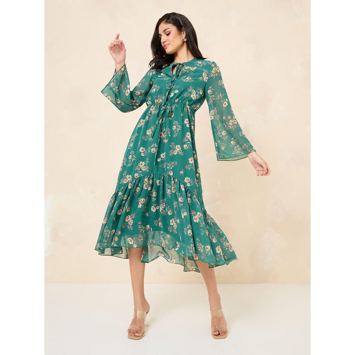 Styli Floral Print Tie Up Neck A-Line Midi Dress-women-clothing-dresses-image-1