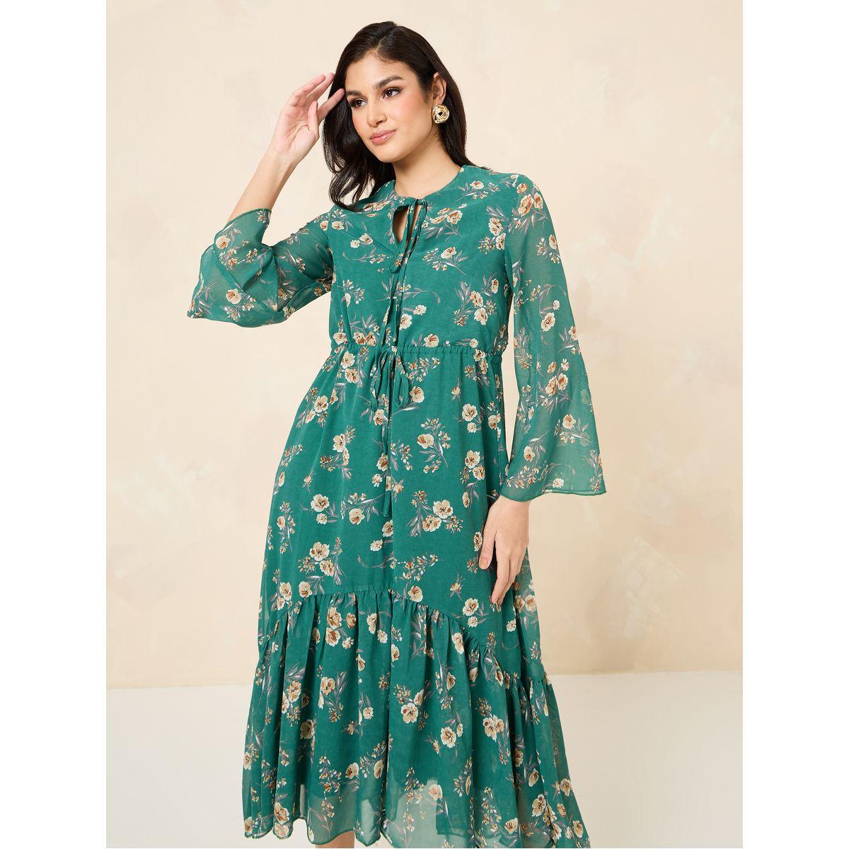 Styli Floral Print Tie Up Neck A-Line Midi Dress-women-clothing-dresses-image-2