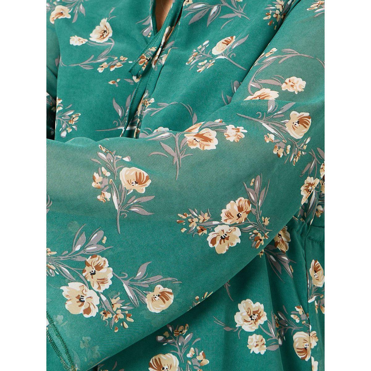 Styli Floral Print Tie Up Neck A-Line Midi Dress-women-clothing-dresses-image-3