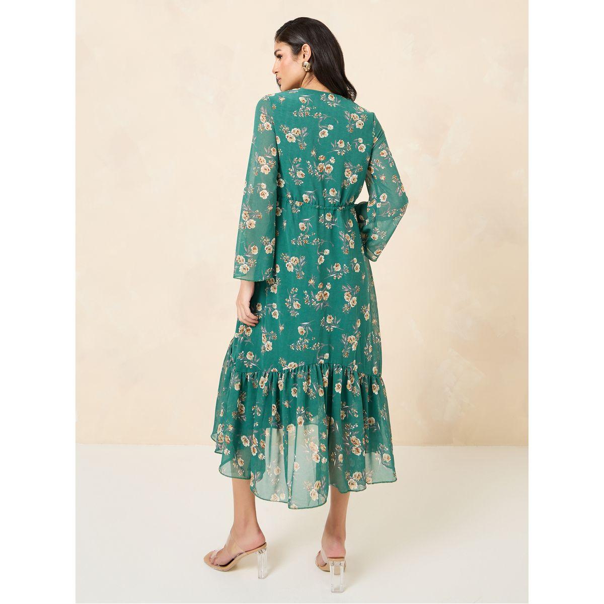 Styli Floral Print Tie Up Neck A-Line Midi Dress-women-clothing-dresses-image-4