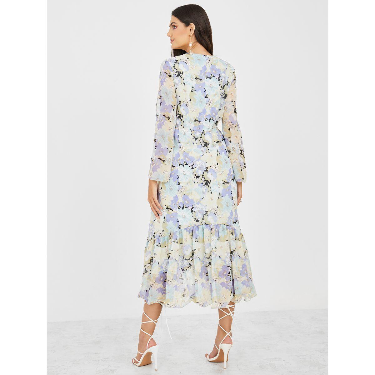 Styli Floral Print Tie Up Neck A-Line Midi Dress-women-clothing-dresses-image-4