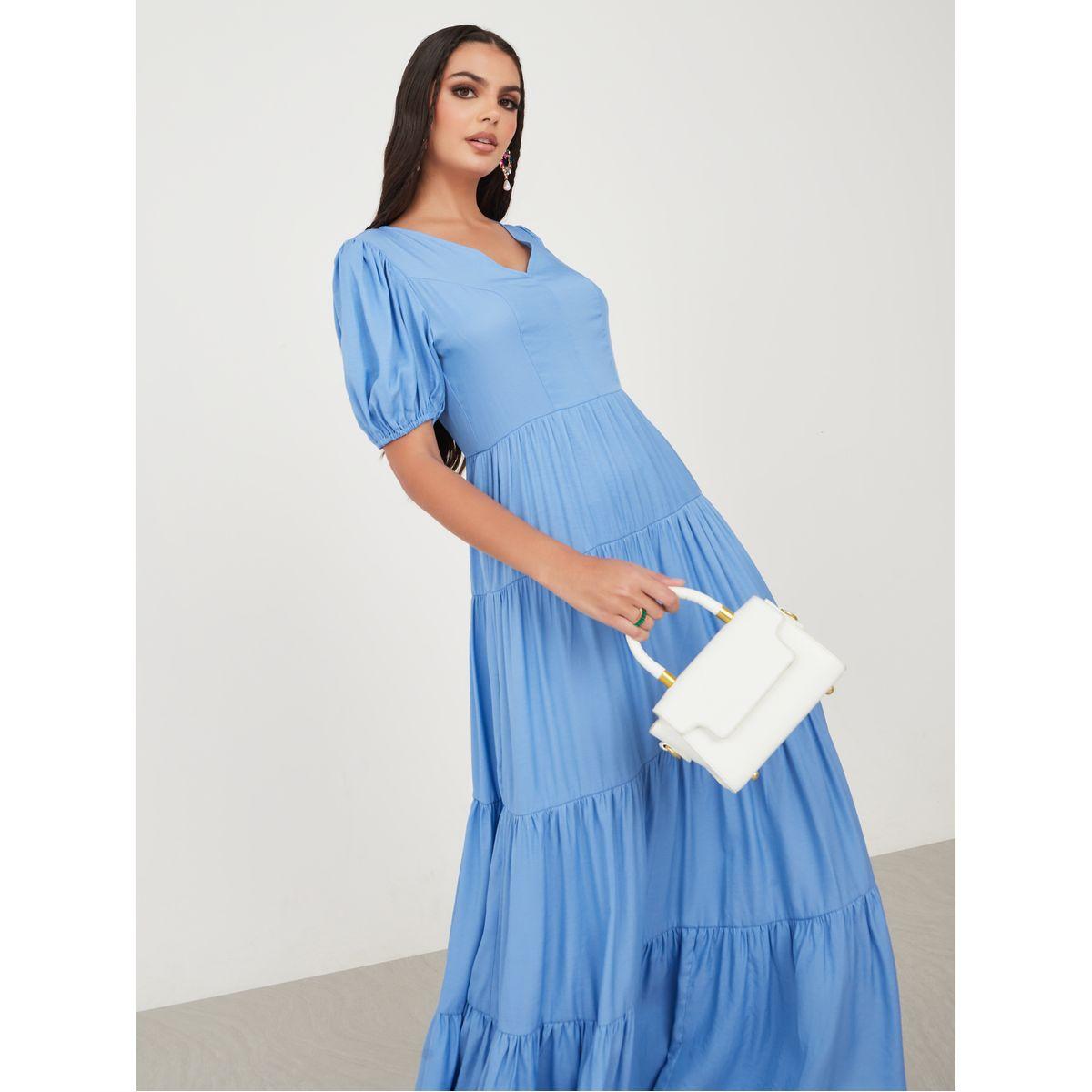 Styli Puff Sleeves Tiered Maxi Dress-women-clothing-dresses-image-2