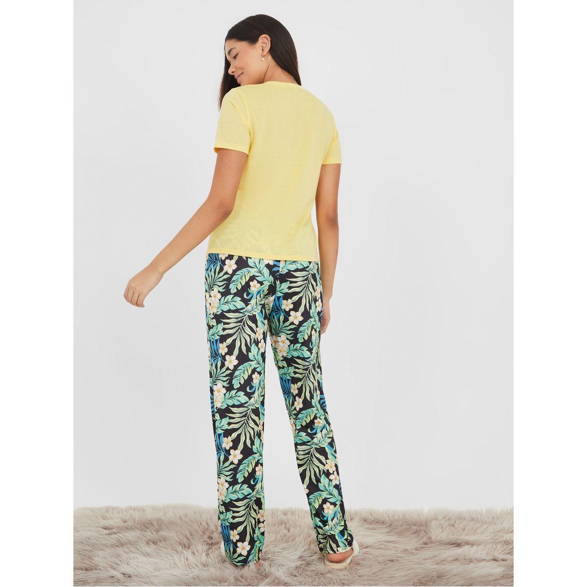 Styli Unwind Malibu Slogan Print T-shirt and Tropical Pyjama Set-women-clothing-nightwear-pyjamas-longsets-image-5