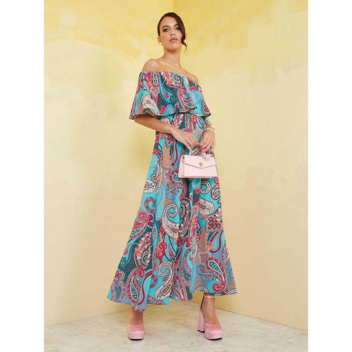 Styli Off Shoulder Paisley Print A-Line Maxi Dress-women-clothing-dresses-image-1
