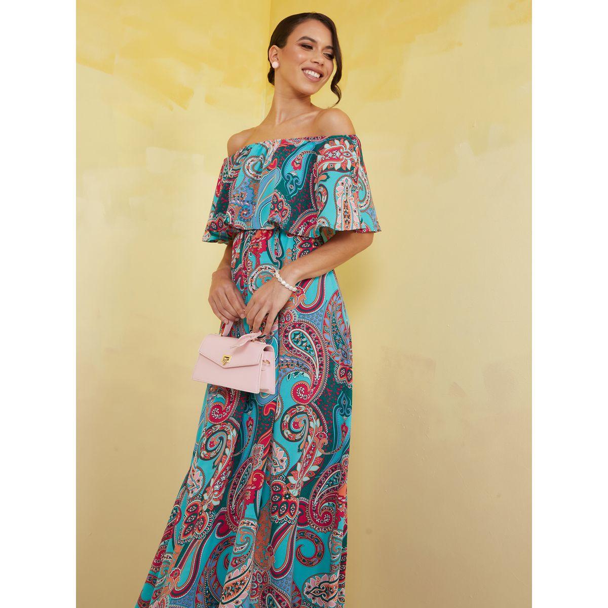 Styli Off Shoulder Paisley Print A-Line Maxi Dress-women-clothing-dresses-image-2