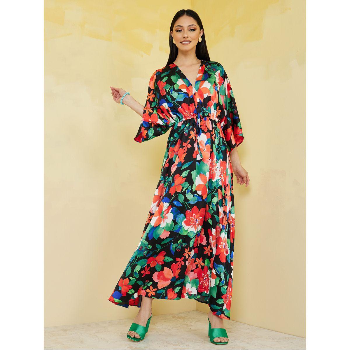 Styli Kimono Sleeve Tropical Print A-Line Maxi Dress-women-clothing-dresses-image-1