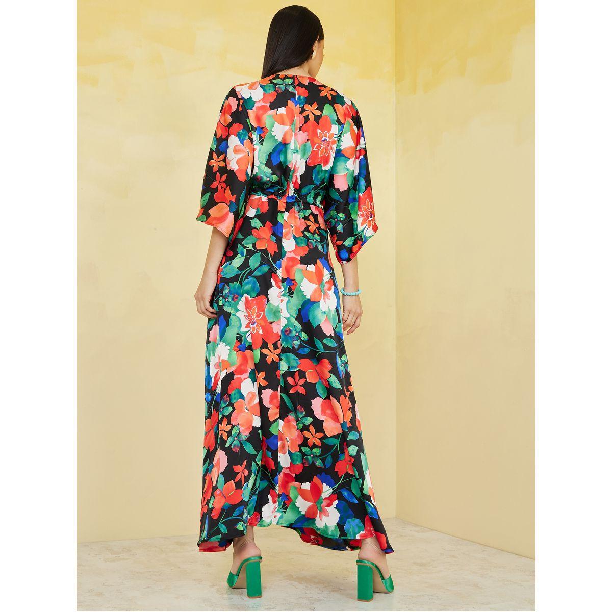 Styli Kimono Sleeve Tropical Print A-Line Maxi Dress-women-clothing-dresses-image-4