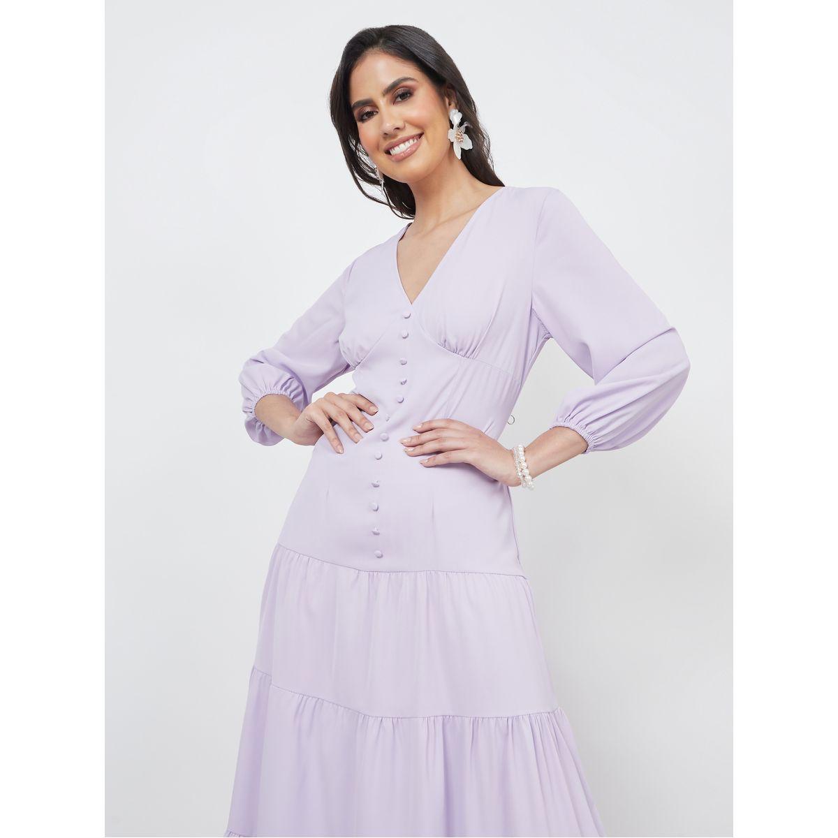 فستان طويل بكسرات ومزين بزر-women-clothing-dresses-image-2