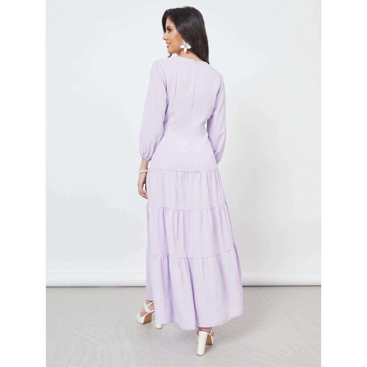 فستان طويل بكسرات ومزين بزر-women-clothing-dresses-image-4