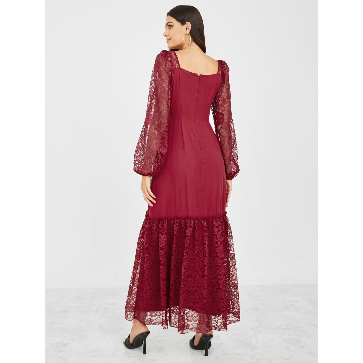 Styli Lace Hem Detail Square Neck Maxi Dress-women-clothing-dresses-image-4