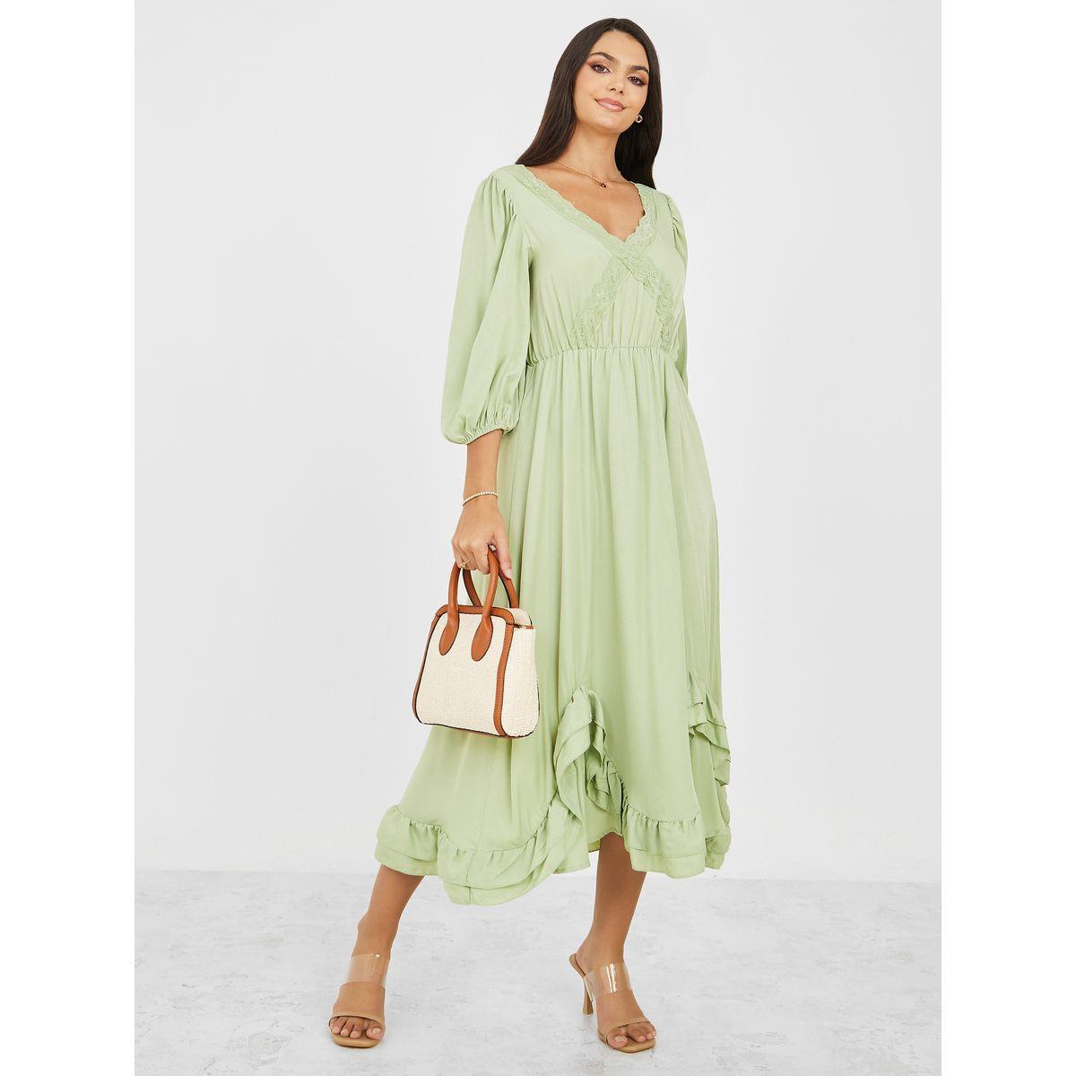 Styli Ruffled Hem Lace Insert A-Line Midi Dress-women-clothing-dresses-image-1