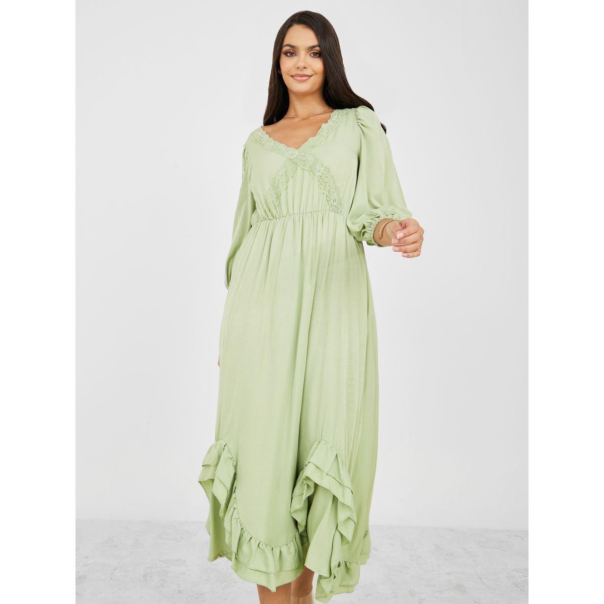 Styli Ruffled Hem Lace Insert A-Line Midi Dress-women-clothing-dresses-image-2