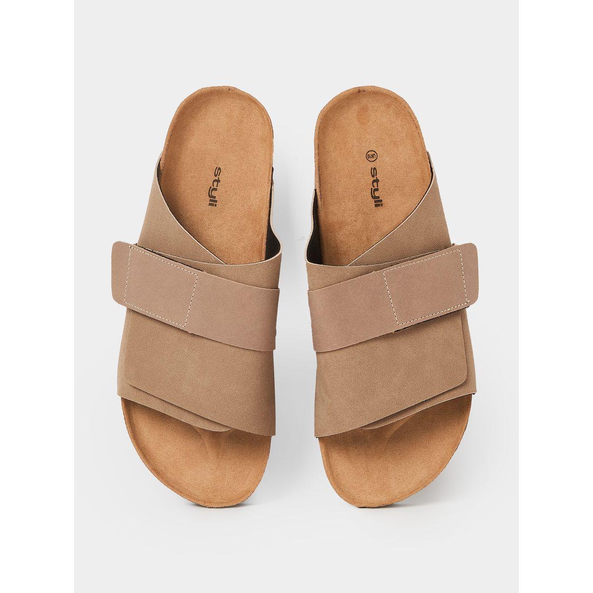 Styli Wide Strap Velcro Detail Slip On Sandals-men-shoes-sandals-image-5