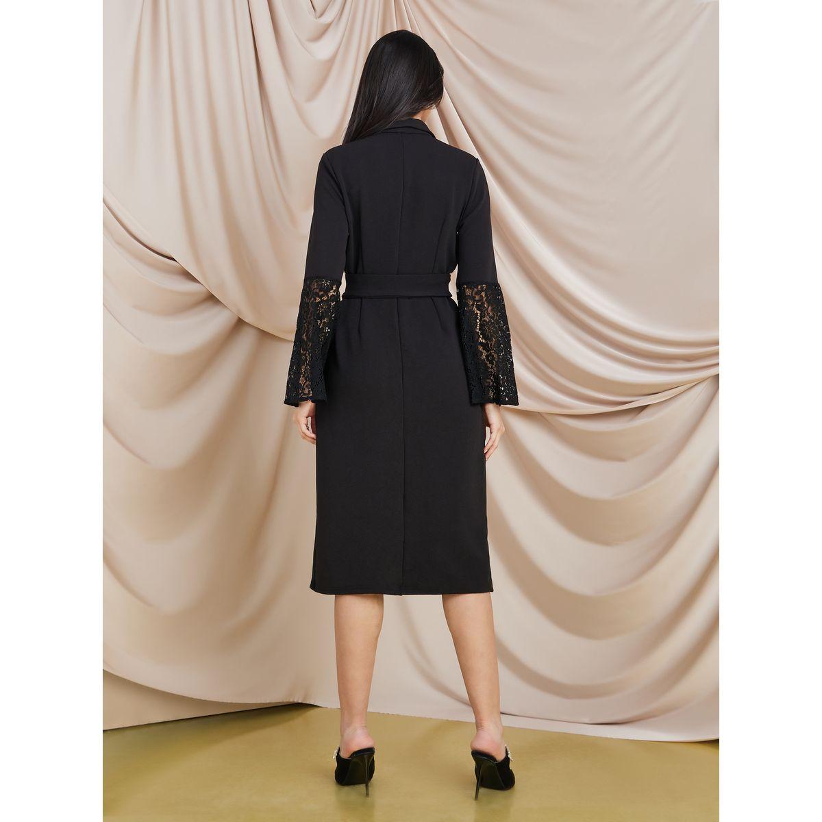 Styli Limited Bell Sleeve Lace Insert Blazer Midi Dress with Belt-women-clothing-dresses-image-4