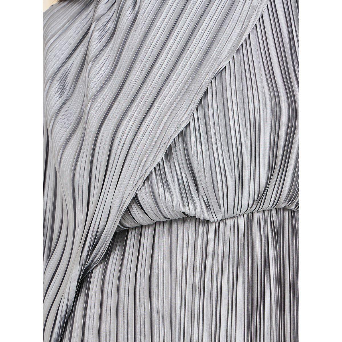 Styli Limited Metallic Pleated Asymmetric Cape Sleeves Midi Dress-women-clothing-dresses-image-3