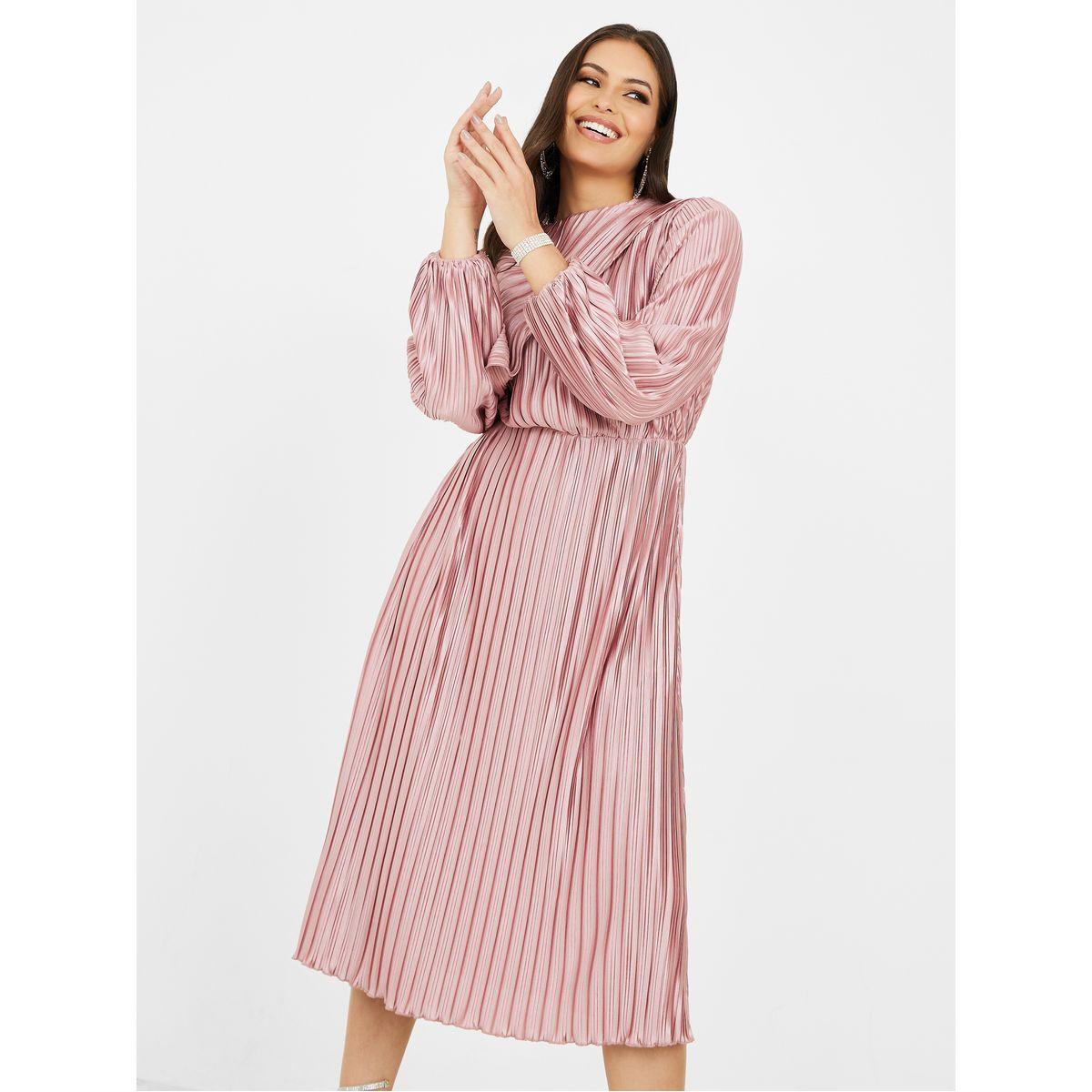 Styli Limited Asymmetric Cape Pleated Elasticated Waist Midi Dress-women-clothing-dresses-image-2
