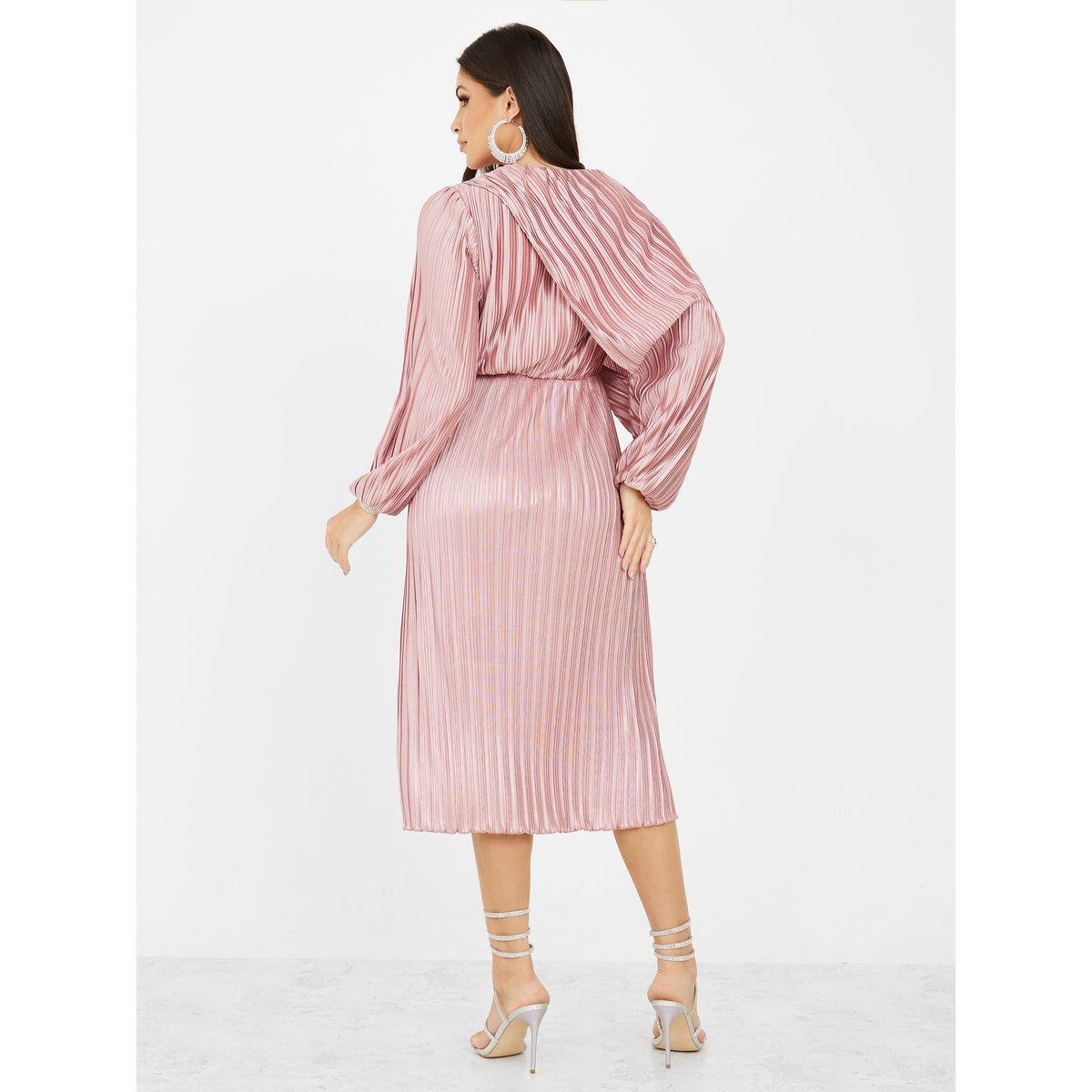 فستان ميدي بكسرات وخصر مطاطي-women-clothing-dresses-image-4