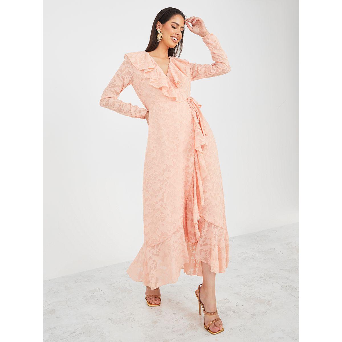 Styli Limited Jacquard Wrap Maxi Dress with Ruffle Detail-women-clothing-dresses-image-1