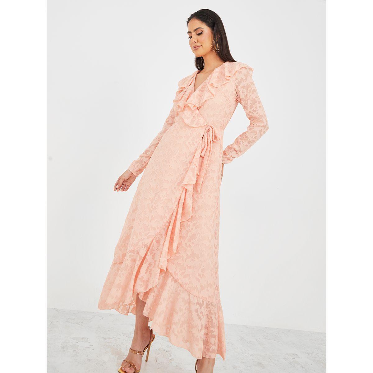 Styli Limited Jacquard Wrap Maxi Dress with Ruffle Detail-women-clothing-dresses-image-2