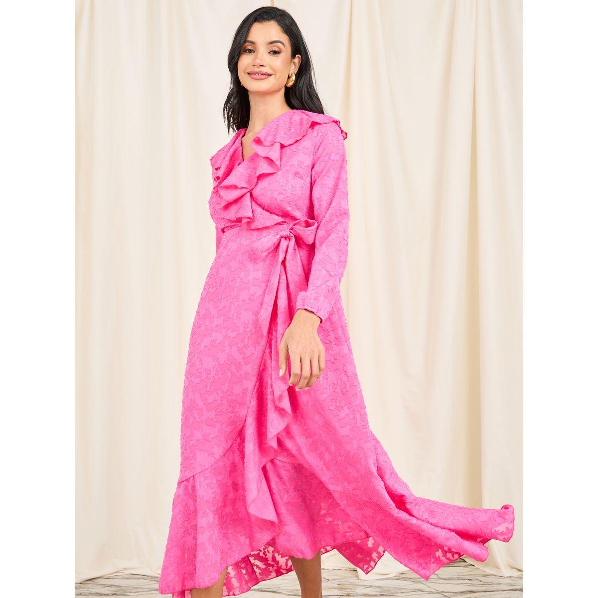 Styli Limited Dobby Textured Ruffle Detail A-Line Maxi Dress-women-clothing-dresses-image-2