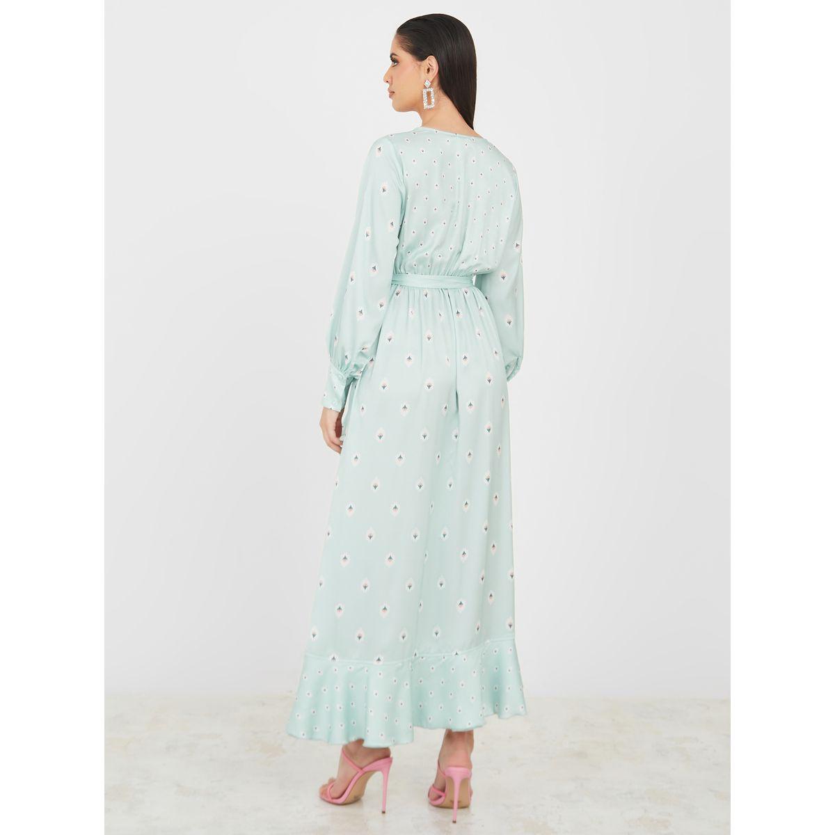 Styli Limited Ruffle Hem AOP Satin Wrap Maxi Dress-women-clothing-dresses-image-4