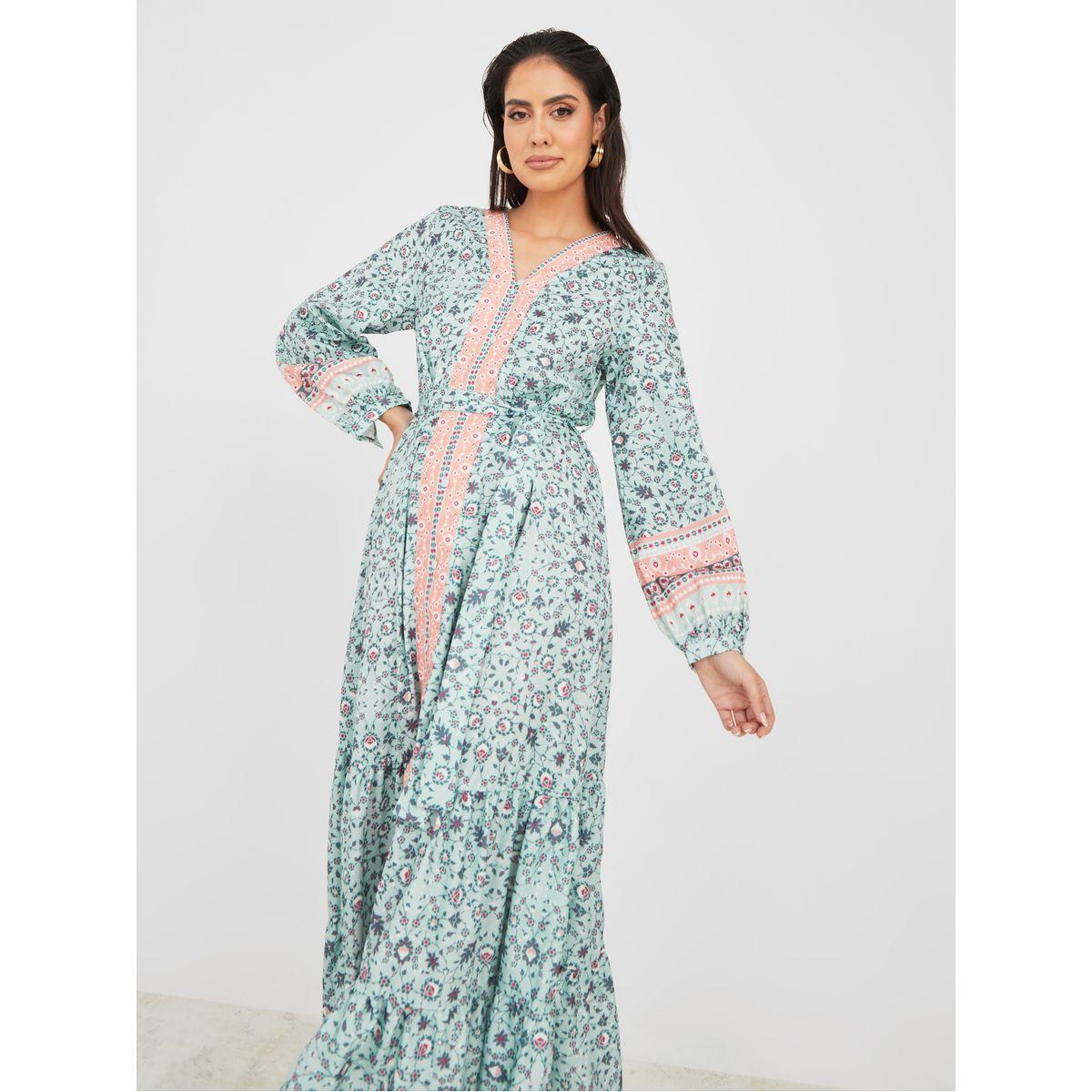 فستان طويل بكسرات وحزام خصر-women-clothing-dresses-image-2