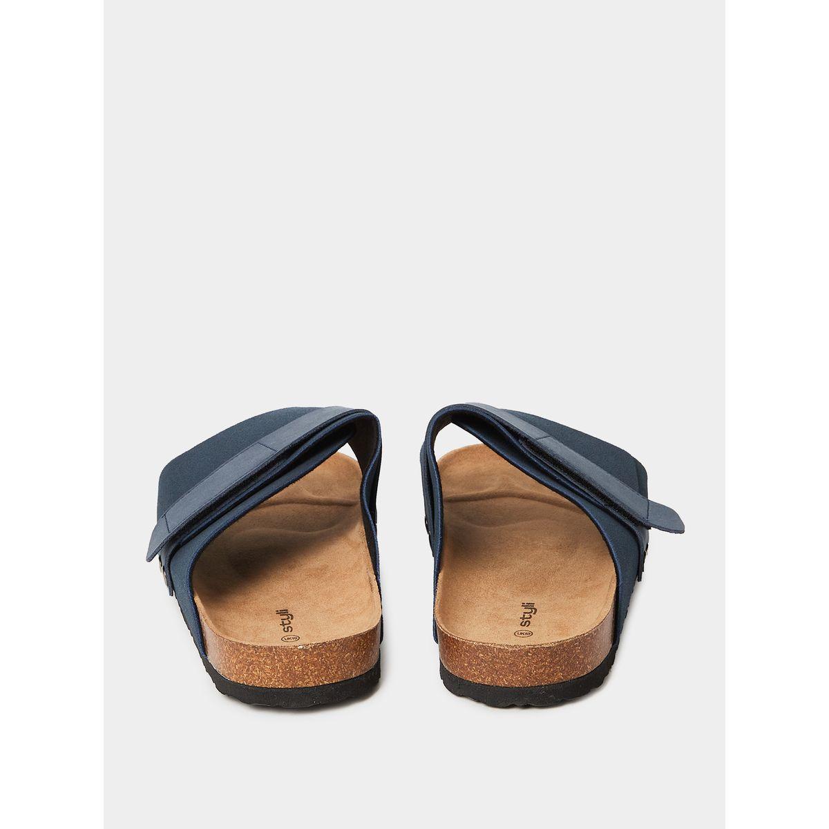 Styli Wide Strap Velcro Detail Slip On Sandals-men-shoes-sandals-image-3